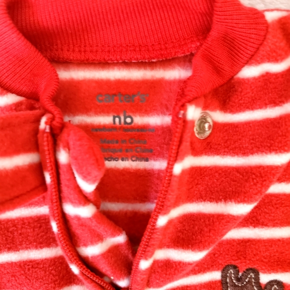 Carter's Unsex red & white striped Christmas reindeer sleeper - Picture 3 of 3